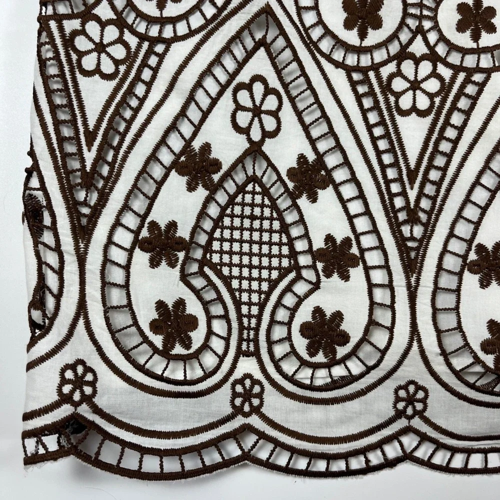 Talbots Petite Brown White Embroidered Eyelet Shift Dress Square Neck 12P
